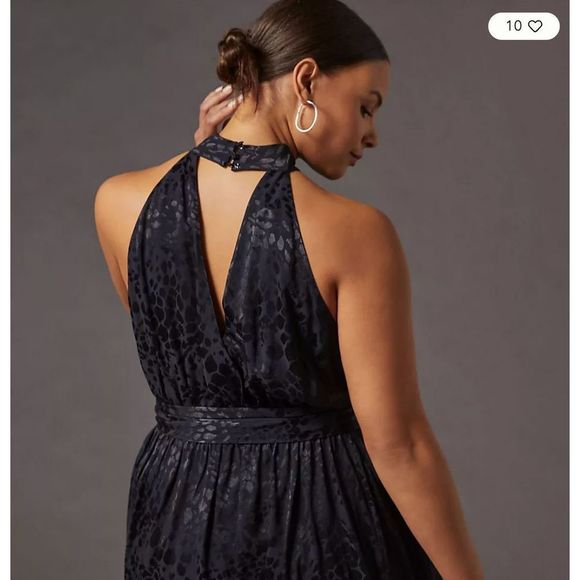 By Anthropologie Halter Neck Mini Dress Black Leopard Print 1X - Picture 6 of 12